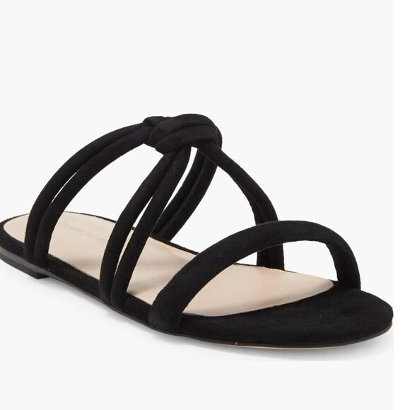 Stuart Weitzman Twist Knot Leather Slide Sandal, Designer Size 8, Black, NWT - Picture 1 of 16